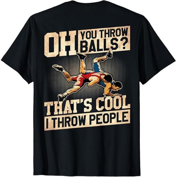 Funny Wrestling T-Shirt Men’s Medium Black "I Throw People" Back Graphic - Picture 1 of 12